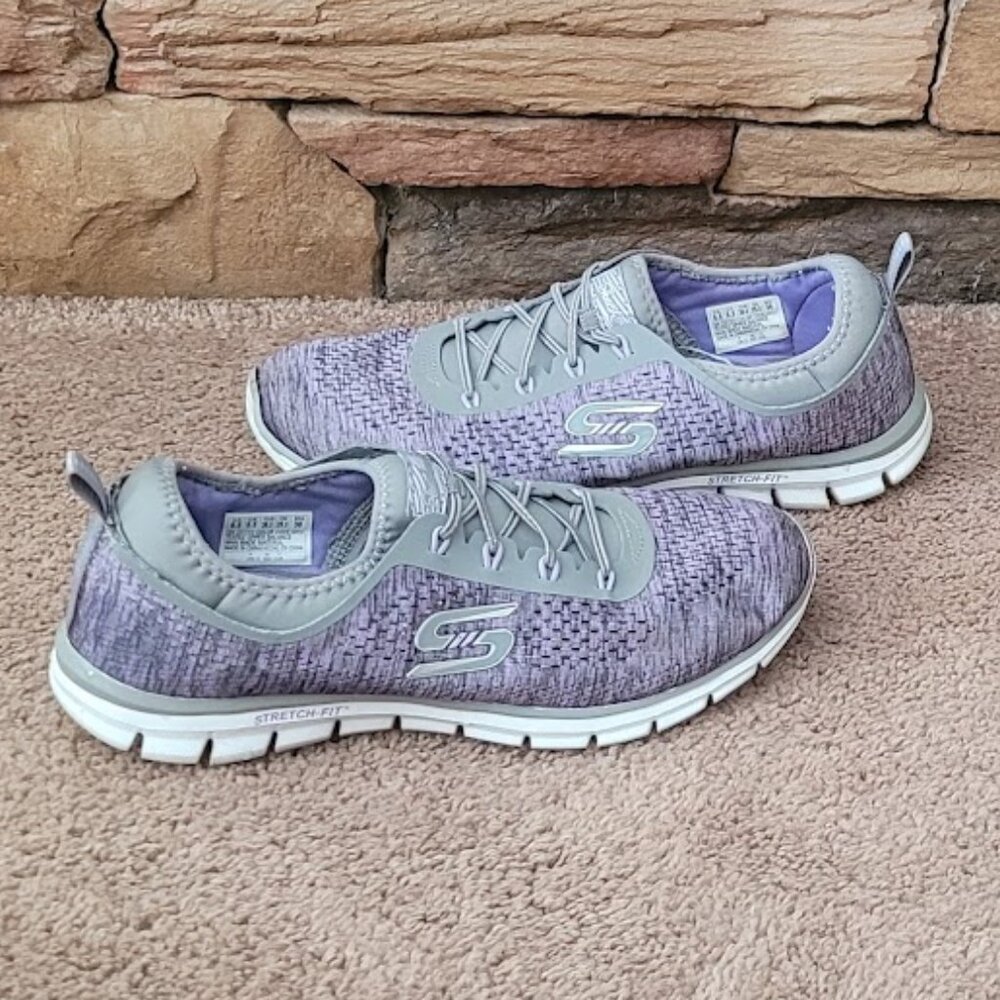 Women's Skechers 8.5 Glider Stretch Fit 22722  Purple/Grey Slip-On Running Shoes